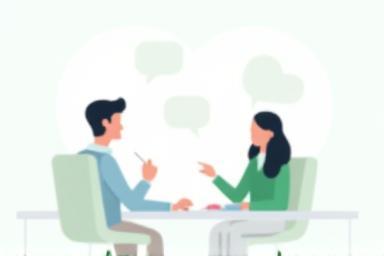 Illustration of two people talking during consultation.